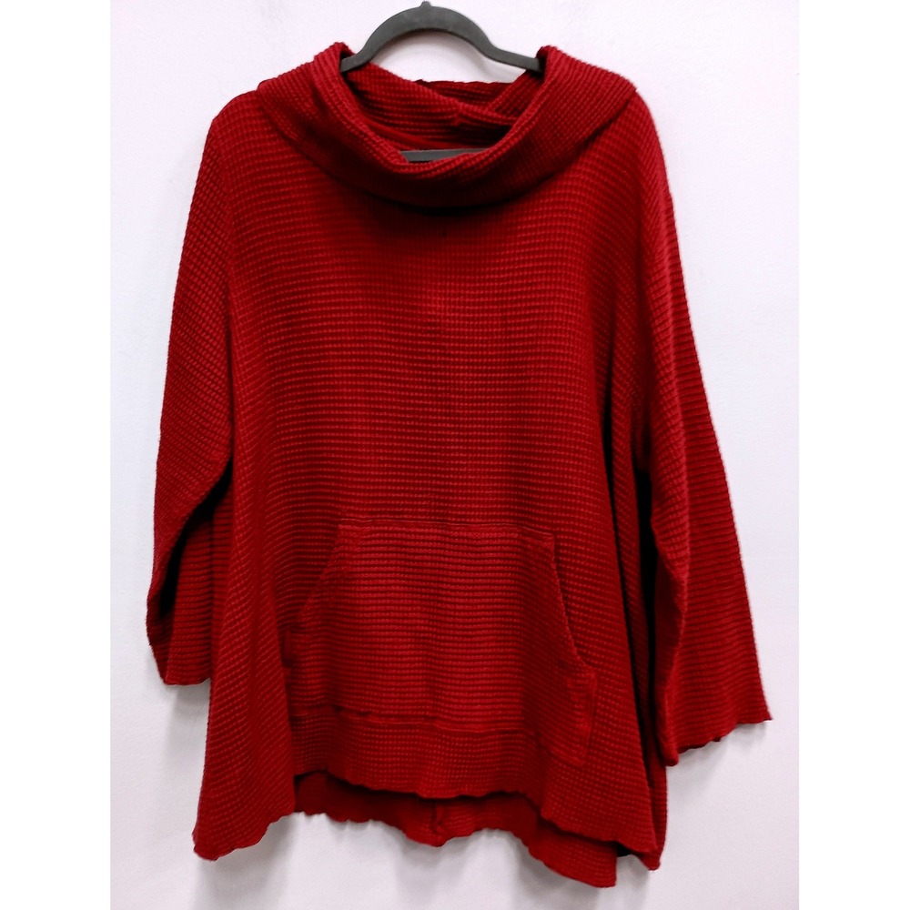 Focus Casual Life Waffle Tunic Top Women 1XL Red Cowl Neck Lagenlook Artsy